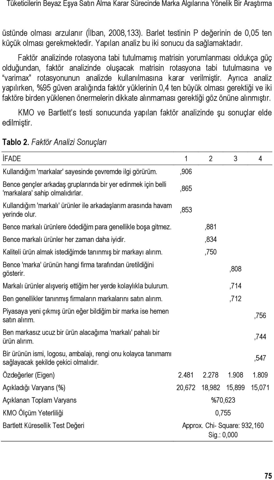 Faktör analizinde rotasyona tabi tutulmamış matrisin yorumlanması oldukça güç olduğundan, faktör analizinde oluşacak matrisin rotasyona tabi tutulmasına ve varimax rotasyonunun analizde