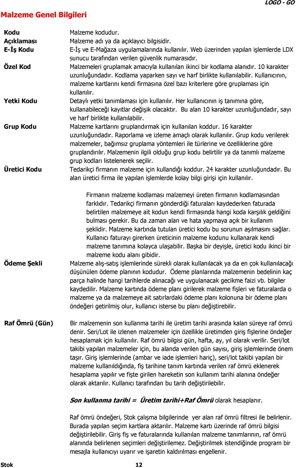 10 karakter uzunluğundadır. Kodlama yaparken sayı ve harf birlikte kullanılabilir. Kullanıcının, malzeme kartlarını kendi firmasına özel bazı kriterlere göre gruplaması için kullanılır.