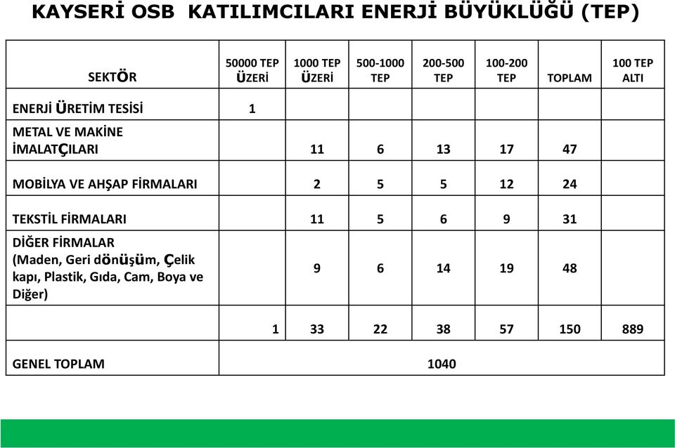 17 47 MOBİLYA VE AHŞAP FİRMALARI 2 5 5 12 24 TEKSTİL FİRMALARI 11 5 6 9 31 DİĞER FİRMALAR (Maden, Geri