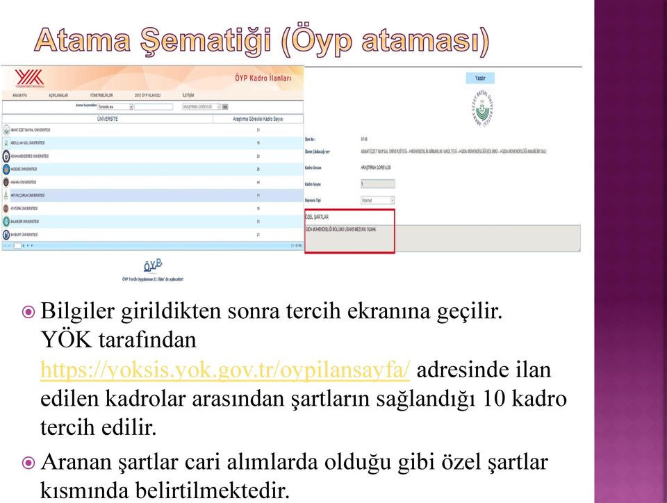 tr/oypilansayfa/ adresinde ilan edilen kadrolar arasından şartların