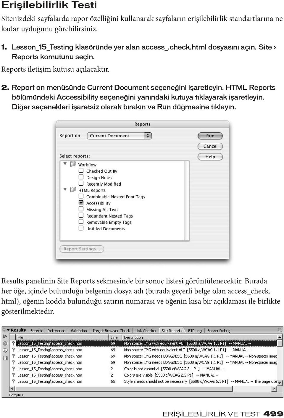 HTML Reports bölümündeki Accessibility seçeneğini yanındaki kutuya tıklayarak işaretleyin. Diğer seçenekleri işaretsiz olarak bırakın ve Run düğmesine tıklayın.