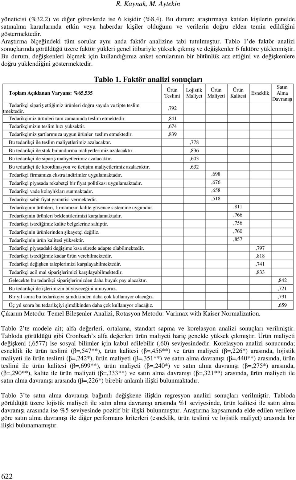 Araştırma ölçeğindeki tüm sorular aynı anda faktör analizine tabi tutulmuştur.