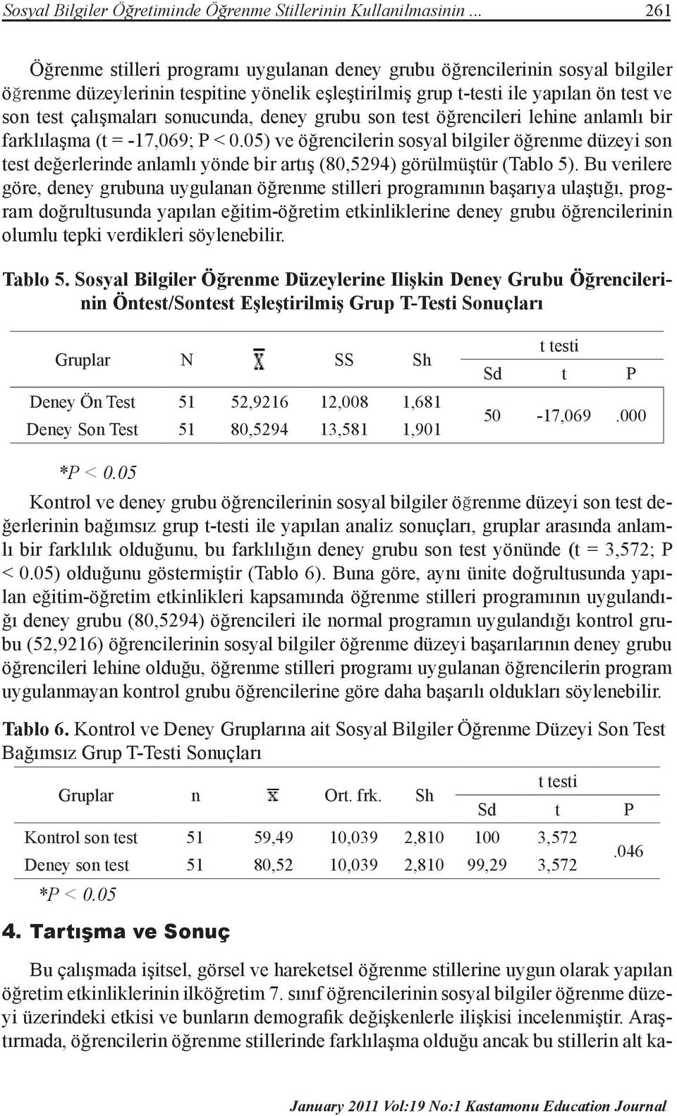 sonucunda, deney grubu son test öğrencileri lehine anlamlı bir farklılaşma (t = -17,069; P < 0.