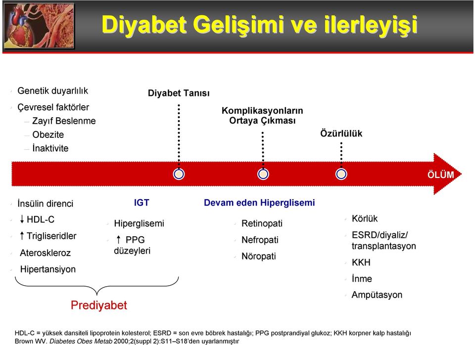 Hiperglisemi Retinopati Nefropat ropati Nöropati Körlük ESRD/di diyaliz/ transplantasyon syon KKH İnme Ampütasyon HDL-C = yüksek dansiteli lipoprotein