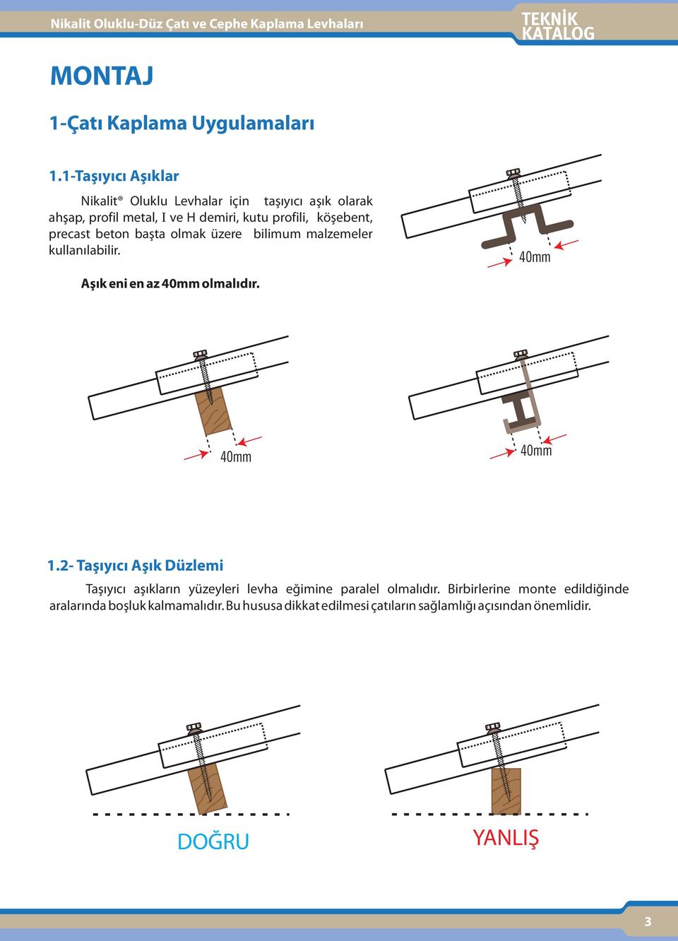 beton başta olmak üzere bilimum malzemeler kullanılabilir. Aşık eni en az 40 olmalıdır. 40 40 40 1.