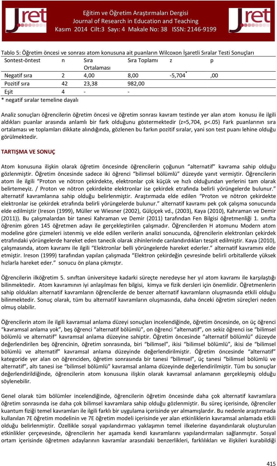 arasında anlamlı bir fark olduğunu göstermektedir (z=5,704, p<.