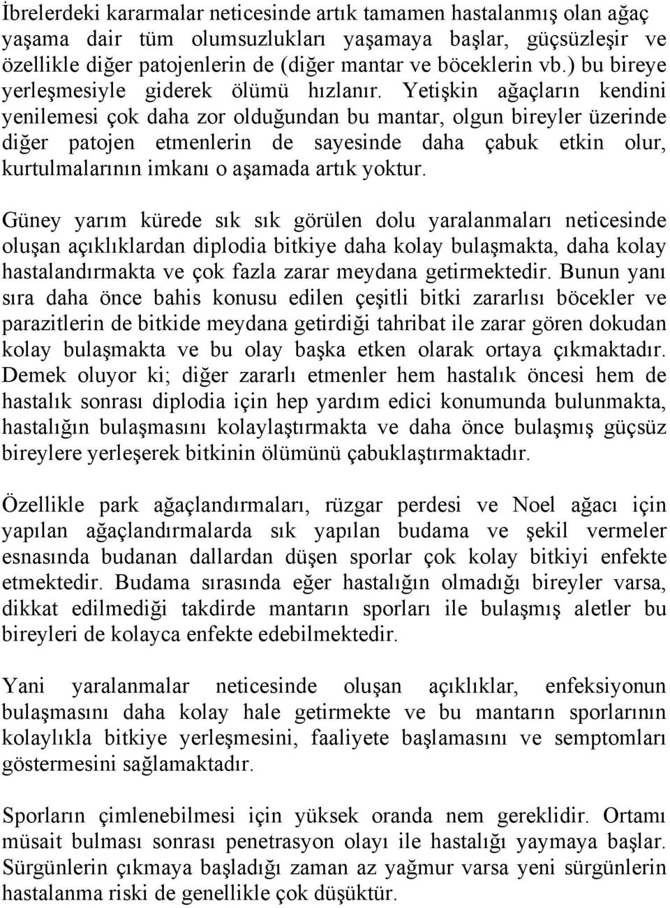 Yetişkin ağaçların kendini yenilemesi çok daha zor olduğundan bu mantar, olgun bireyler üzerinde diğer patojen etmenlerin de sayesinde daha çabuk etkin olur, kurtulmalarının imkanı o aşamada artık