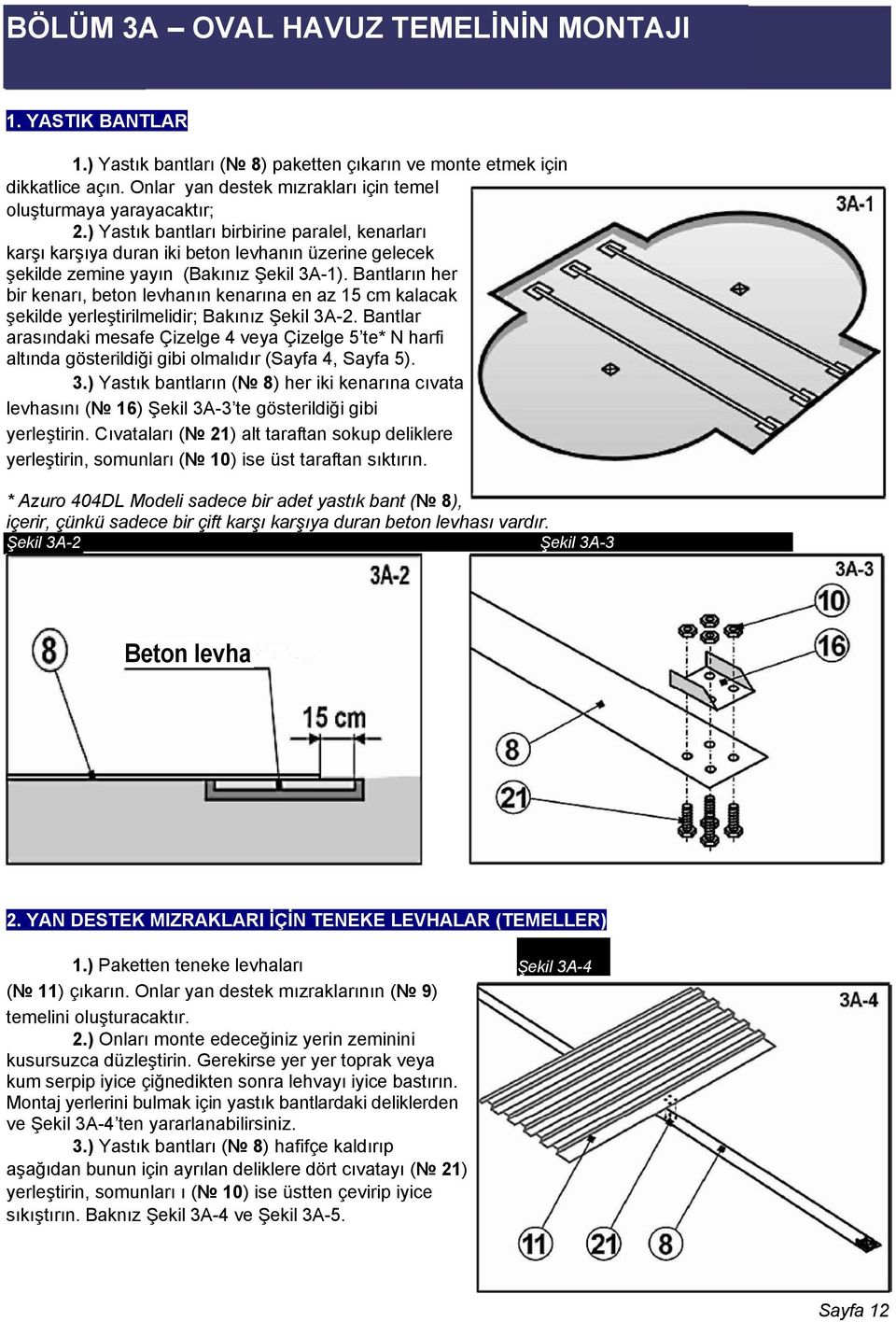 ) Yastık bantları birbirine paralel, kenarları karşı karşıya duran iki beton levhanın üzerine gelecek şekilde zemine yayın (Bakınız Şekil 3А-1).