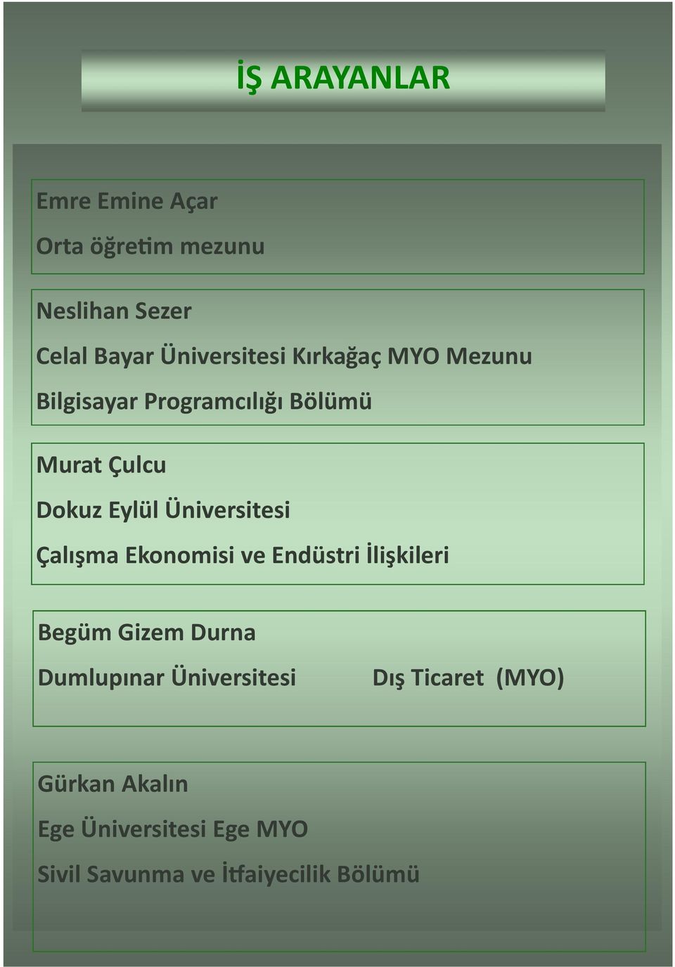 Çalışma Ekonomisi ve Endüstri İlişkileri Begüm Gizem Durna Dumlupınar Üniversitesi Dış