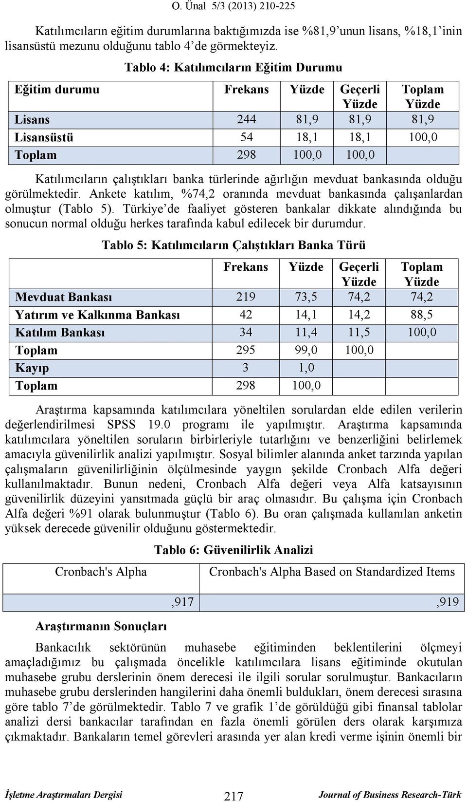 banka türlerinde ağırlığın mevduat bankasında olduğu görülmektedir. Ankete katılım, %74,2 oranında mevduat bankasında çalışanlardan olmuştur (Tablo 5).