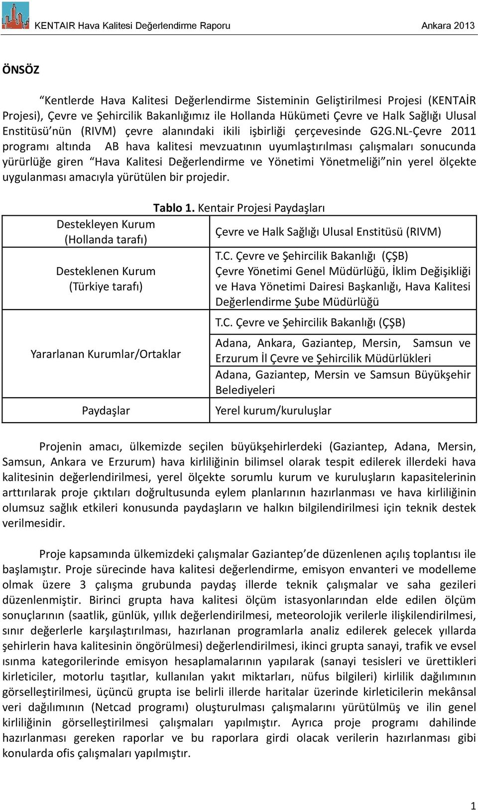 NL-Çevre 211 programı altında AB hava kalitesi mevzuatının uyumlaştırılması çalışmaları sonucunda yürürlüğe giren Hava Kalitesi Değerlendirme ve Yönetimi Yönetmeliği nin yerel ölçekte uygulanması