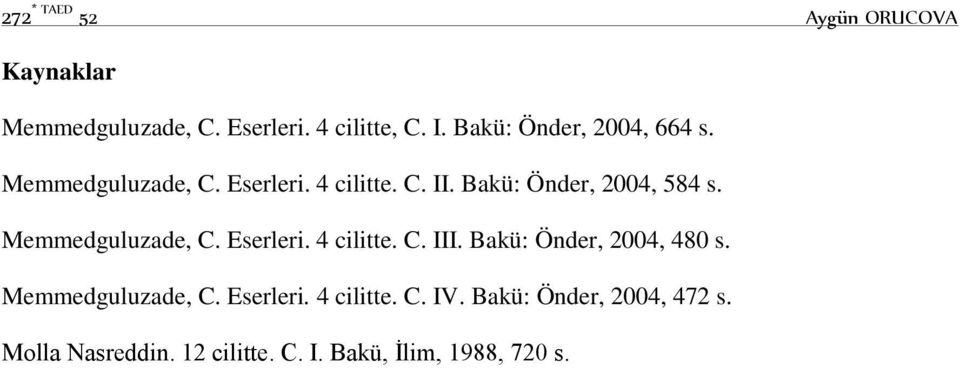 Memmedguluzade, C. Eserleri. 4 cilitte. C. III. Bakü: Önder, 2004, 480 s. Memmedguluzade, C.