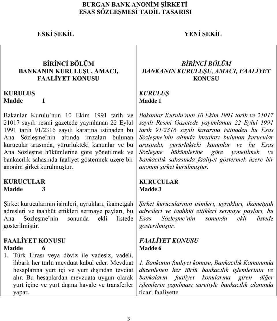 hükümlerine göre yönetilmek ve bankacılık sahasında faaliyet göstermek üzere bir anonim şirket kurulmuştur.