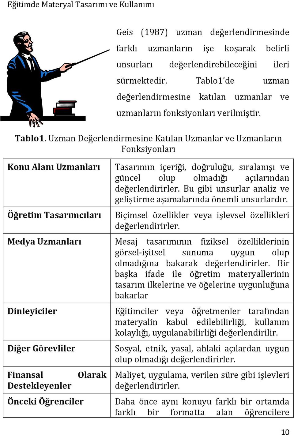 Uzman Değerlendirmesine Katılan Uzmanlar ve Uzmanların Fonksiyonları Konu Alanı Uzmanları Öğretim Tasarımcıları Tasarımın içeriği, doğruluğu, sıralanışı ve güncel olup olmadığı açılarından