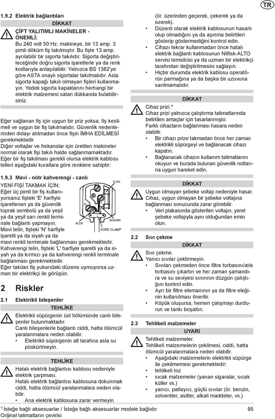 Asla sigorta kapağı takılı olmayan fişleri kullanmayın. Yedek sigorta kapaklarını herhangi bir elektrik malzemesi satan dükkanda bulabilirsiniz.