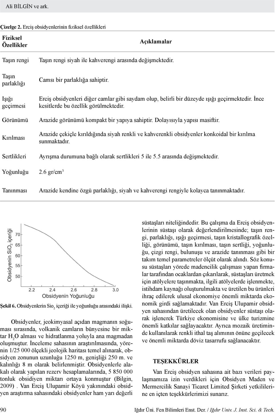 değişmektedir. Camsı bir parlaklığa sahiptir. Erciş obsidyenleri diğer camlar gibi saydam olup, belirli bir düzeyde ışığı geçirmektedir. İnce kesitlerde bu özellik görülmektedir.