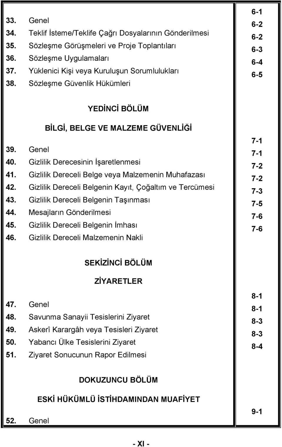 Gizlilik Dereceli Belge veya Malzemenin Muhafazası 42. Gizlilik Dereceli Belgenin Kayıt, Çoğaltım ve Tercümesi 43. Gizlilik Dereceli Belgenin Taşınması 44. Mesajların Gönderilmesi 45.