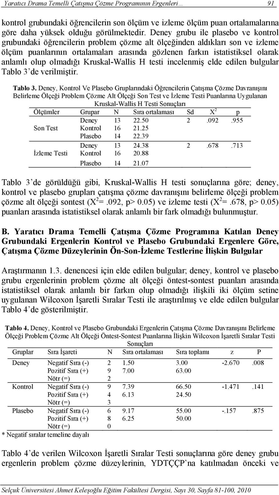 olup olmadığı Kruskal-Wallis H testi incelenmiş elde edilen bulgular Tablo 3 