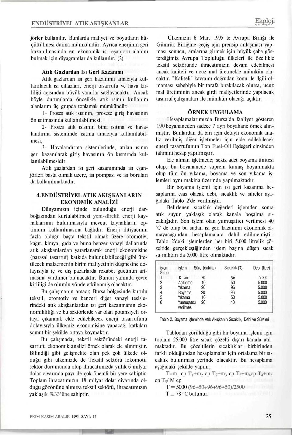 (2) Atık Gazlardan Isı Geri Kazanımı Atık gazlardan ısı geri kazanımı amacıyla kullanılacak ısı cihazları, enerji tasarrufu ve hava kirliliği açısından büyük yararlar sağlayacaktır.