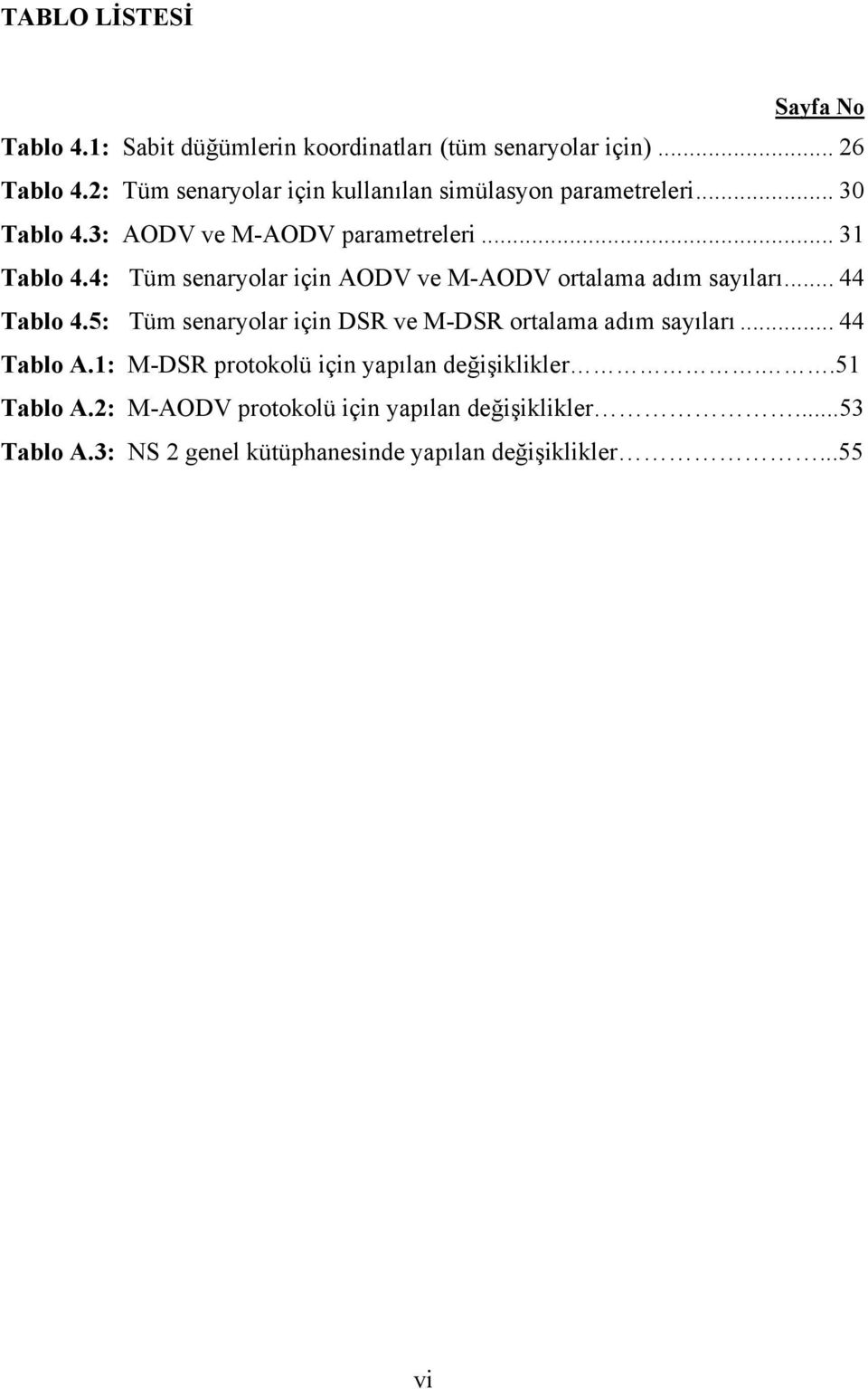 4: Tüm senaryolar için AODV ve M-AODV ortalama adım sayıları... 44 Tablo 4.5: Tüm senaryolar için DSR ve M-DSR ortalama adım sayıları.