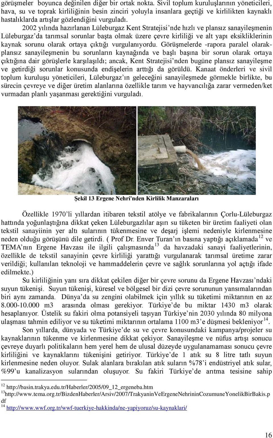 2002 yılında hazırlanan Lüleburgaz Kent Stratejisi nde hızlı ve plansız sanayileşmenin Lüleburgaz da tarımsal sorunlar başta olmak üzere çevre kirliliği ve alt yapı eksikliklerinin kaynak sorunu