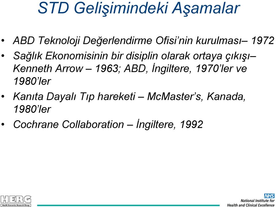 Kenneth Arrow 1963; ABD, İngiltere, 1970 ler ve 1980 ler Kanıta Dayalı