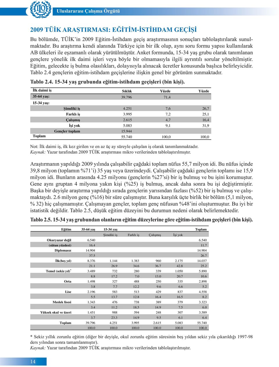 Anket formunda, 15-34 yaş grubu olarak tanımlanan gençlere yönelik ilk daimi işleri veya böyle bir olmamasıyla ilgili ayrıntılı sorular yöneltilmiştir.