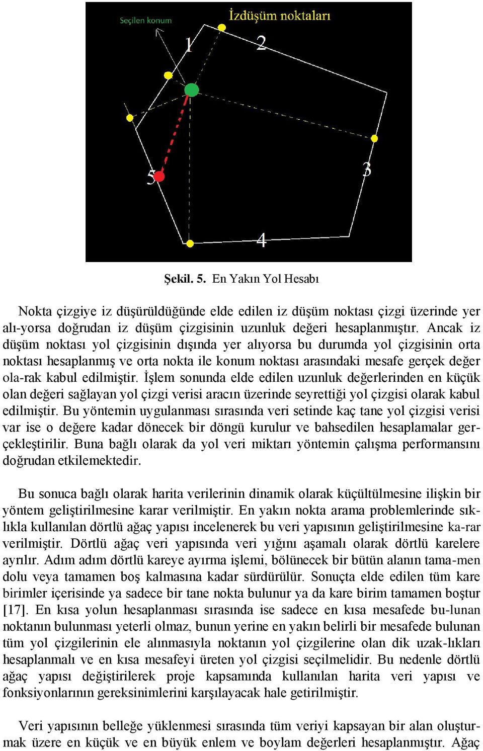 İşlem sonunda elde edilen uzunluk değerlerinden en küçük olan değeri sağlayan yol çizgi verisi aracın üzerinde seyrettiği yol çizgisi olarak kabul edilmiştir.