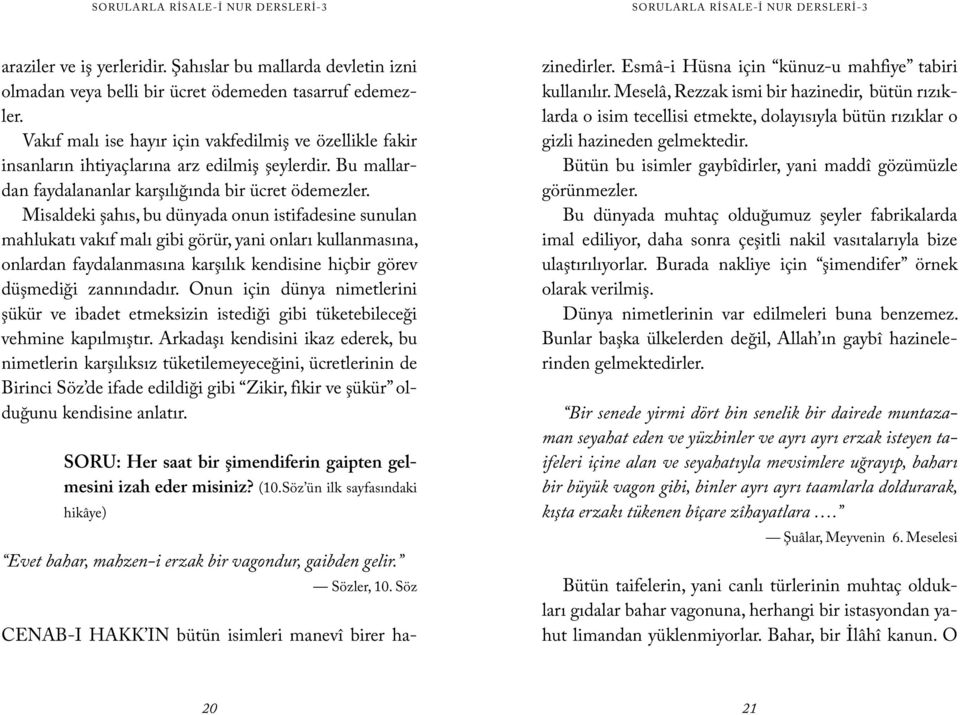 Misaldeki şahıs, bu dünyada onun istifadesine sunulan mahlukatı vakıf malı gibi görür, yani onları kullanmasına, onlardan faydalanmasına karşılık kendisine hiçbir görev düşmediği zannındadır.