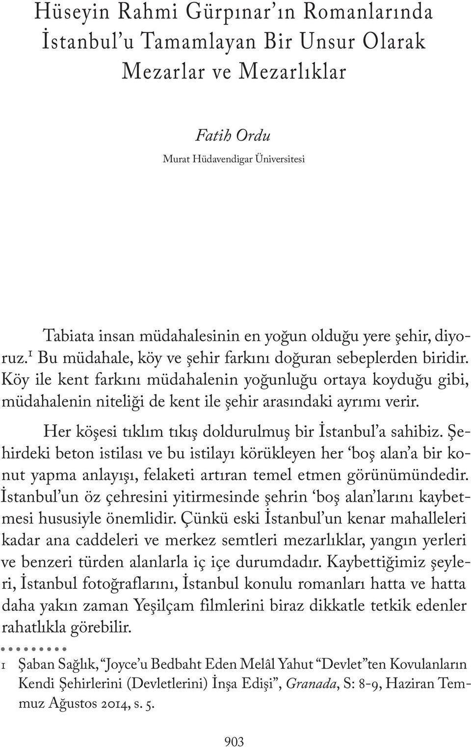 Köy ile kent farkını müdahalenin yoğunluğu ortaya koyduğu gibi, müdahalenin niteliği de kent ile şehir arasındaki ayrımı verir. Her köşesi tıklım tıkış doldurulmuş bir İstanbul a sahibiz.