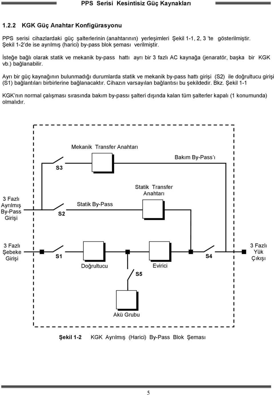 Ayrı bir güç kaynağının bulunmadığı durumlarda statik ve mekanik by-pass hattı girişi (S2) ile doğrultucu girişi (S1) bağlantıları birbirlerine bağlanacaktır.