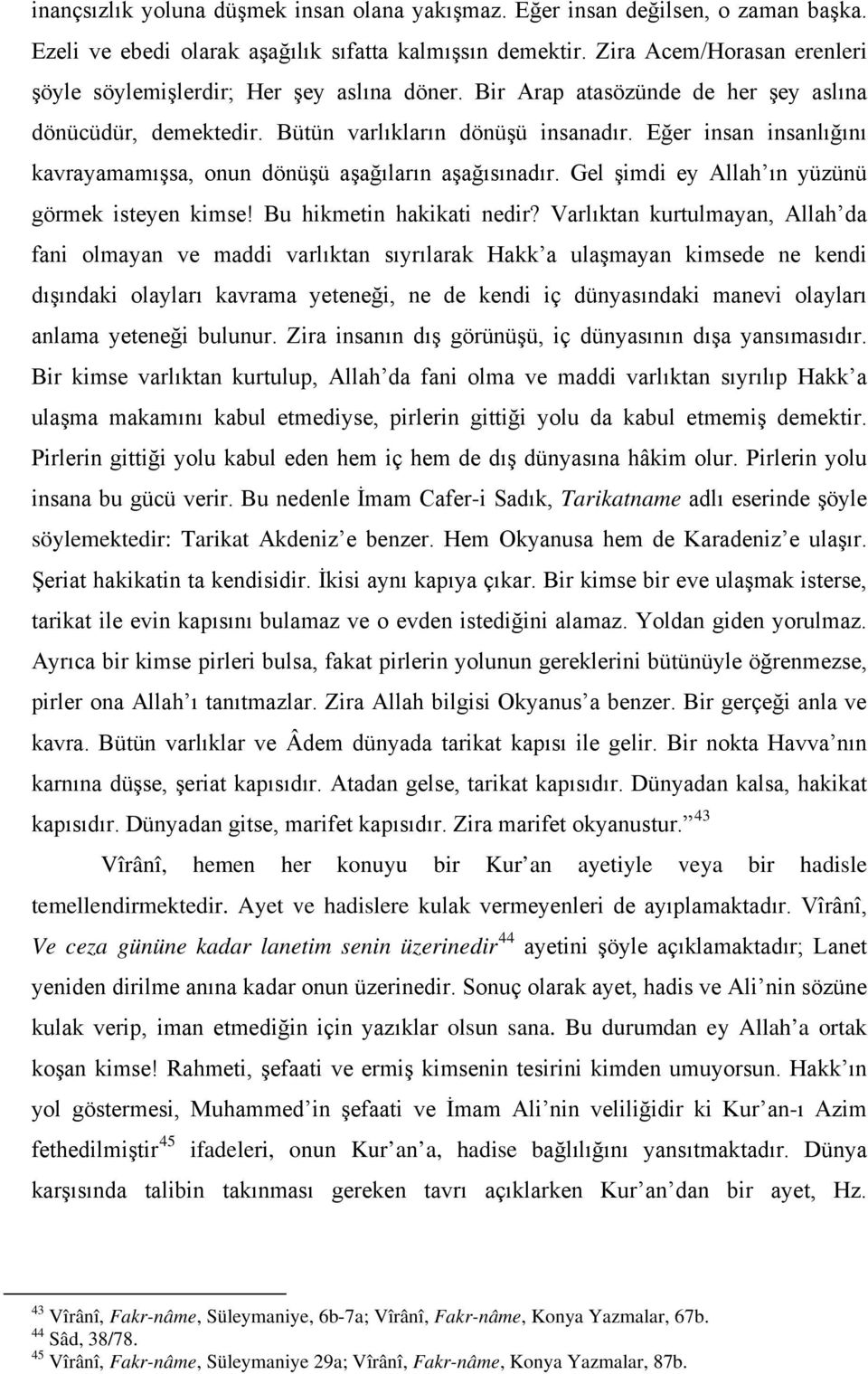 Eğer insan insanlığını kavrayamamışsa, onun dönüşü aşağıların aşağısınadır. Gel şimdi ey Allah ın yüzünü görmek isteyen kimse! Bu hikmetin hakikati nedir?