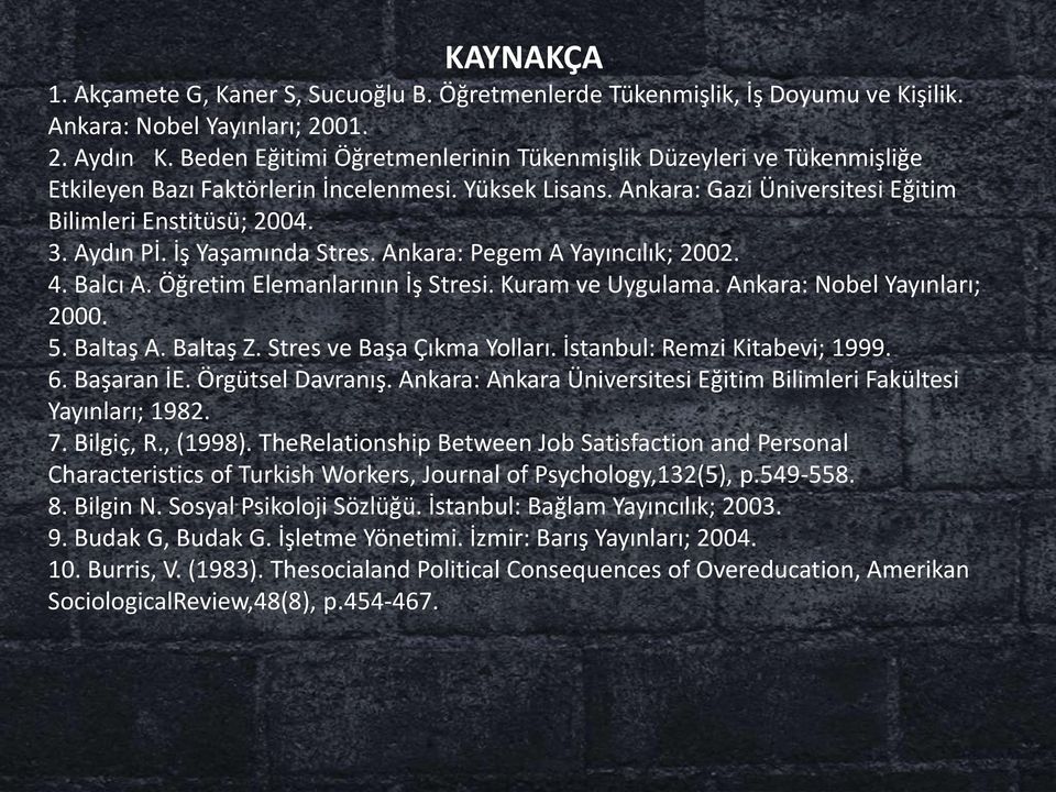 İş Yaşamında Stres. Ankara: Pegem A Yayıncılık; 2002. 4. Balcı A. Öğretim Elemanlarının İş Stresi. Kuram ve Uygulama. Ankara: Nobel Yayınları; 2000. 5. Baltaş A. Baltaş Z. Stres ve Başa Çıkma Yolları.