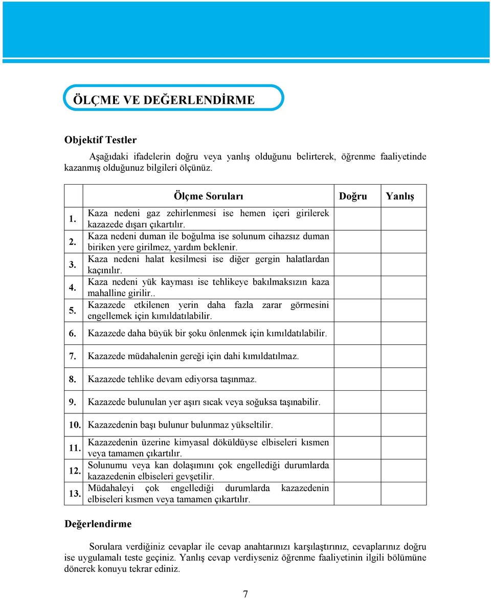 Kaza nedeni duman ile boğulma ise solunum cihazsız duman biriken yere girilmez, yardım beklenir. Kaza nedeni halat kesilmesi ise diğer gergin halatlardan kaçınılır.