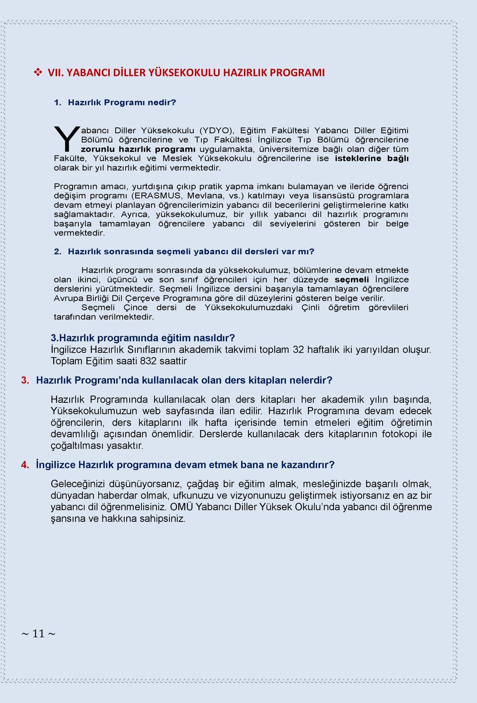 üniversitemize bağlı olan diğer tüm Fakülte, Yüksekokul ve Meslek Yüksekokulu öğrencilerine ise isteklerine bağlı olarak bir yıl hazırlık eğitimi vermektedir.