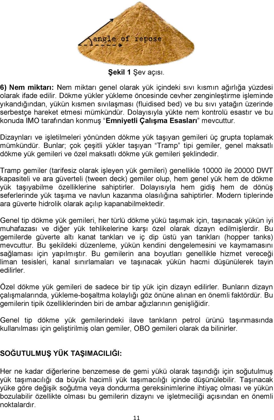 Dolayısıyla yükte nem kontrolü esastır ve bu konuda IMO tarafından konmuş Emniyetli ÇalıĢma Esasları mevcuttur.