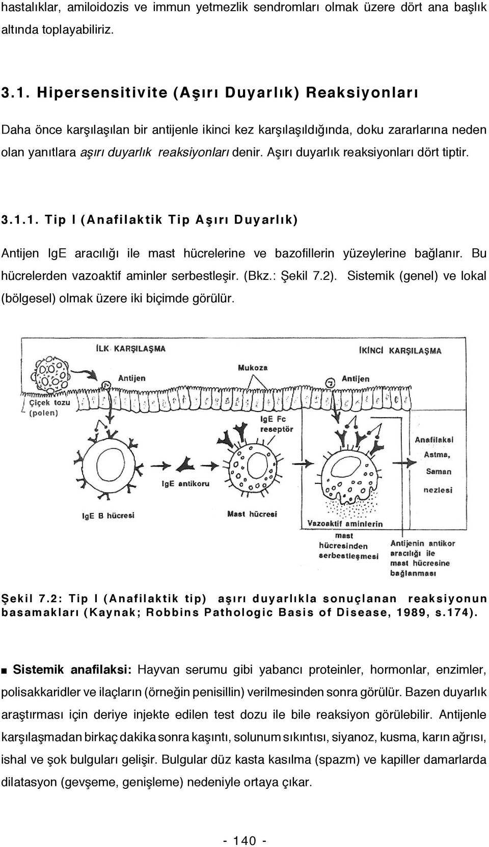 Aşırı duyarlık reaksiyonları dört tiptir. 3.1.1. Tip I (Anafilaktik Tip Aşırı Duyarlık) Antijen IgE aracılığı ile mast hücrelerine ve bazofillerin yüzeylerine bağlanır.