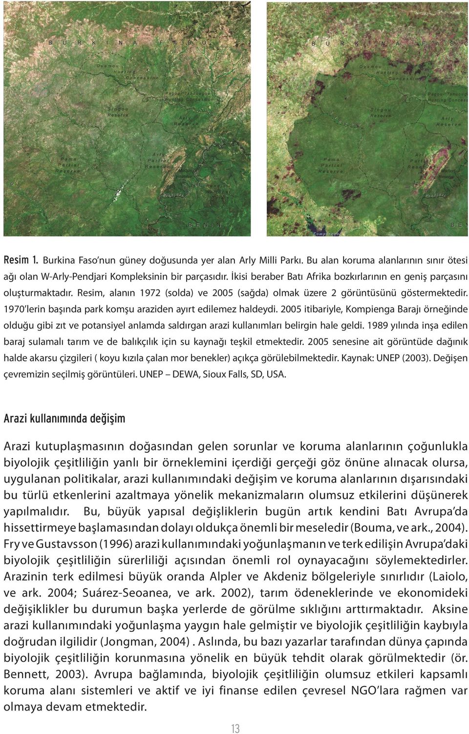 1970 lerin başında park komşu araziden ayırt edilemez haldeydi. 2005 itibariyle, Kompienga Barajı örneğinde olduğu gibi zıt ve potansiyel anlamda saldırgan arazi kullanımları belirgin hale geldi.