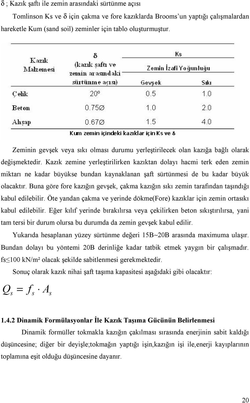 Kazık zemine yerleştirilirken kazıktan dolayı hacmi terk eden zemin miktarı ne kadar büyükse bundan kaynaklanan şaft sürtünmesi de bu kadar büyük olacaktır.