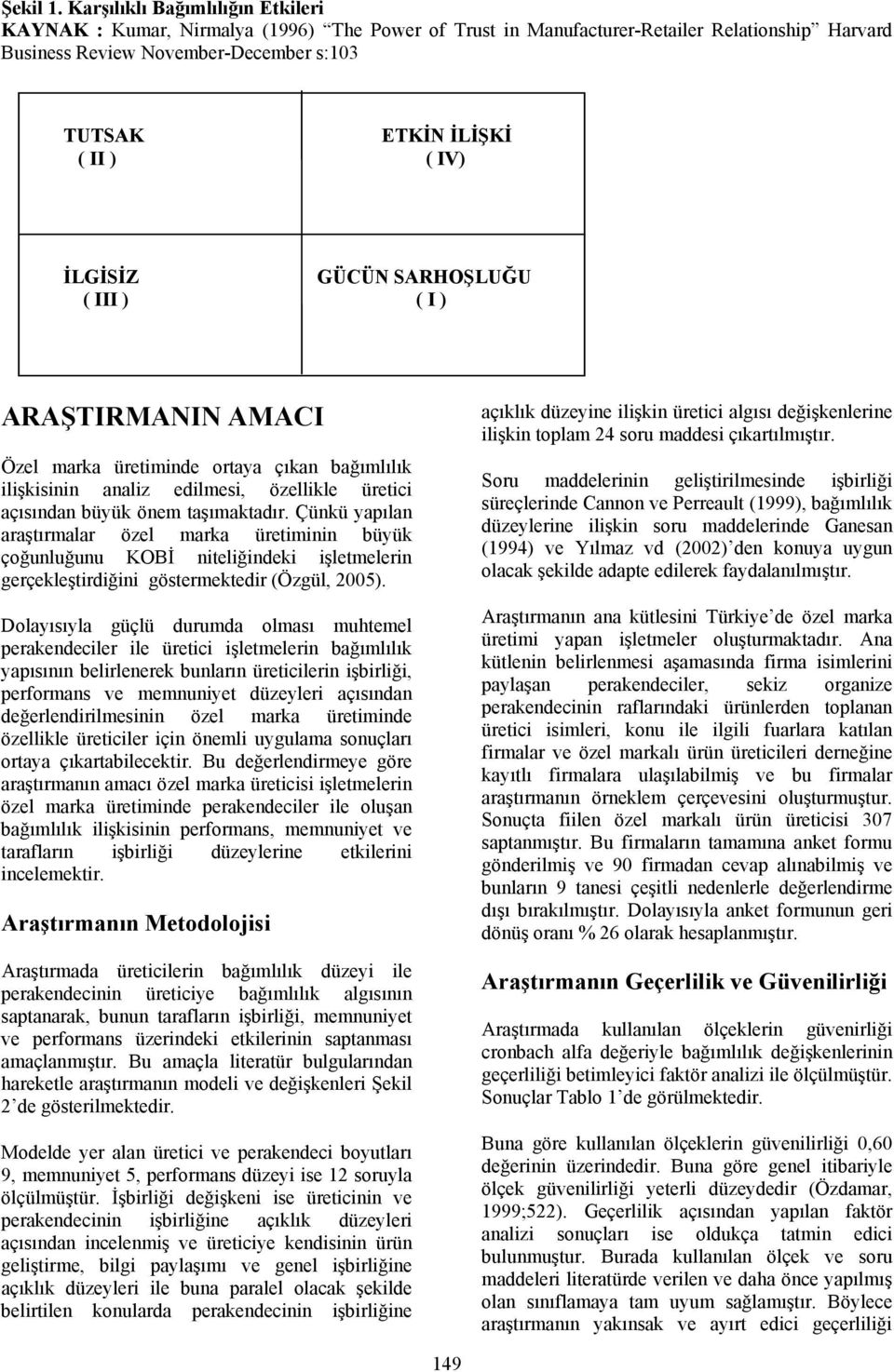 IV) İLGİSİZ GÜCÜN SARHOŞLUĞU ( III ) ( I ) ARAŞTIRMANIN AMACI Özel marka üretiminde ortaya çıkan bağımlılık ilişkisinin analiz edilmesi, özellikle üretici açısından büyük önem taşımaktadır.