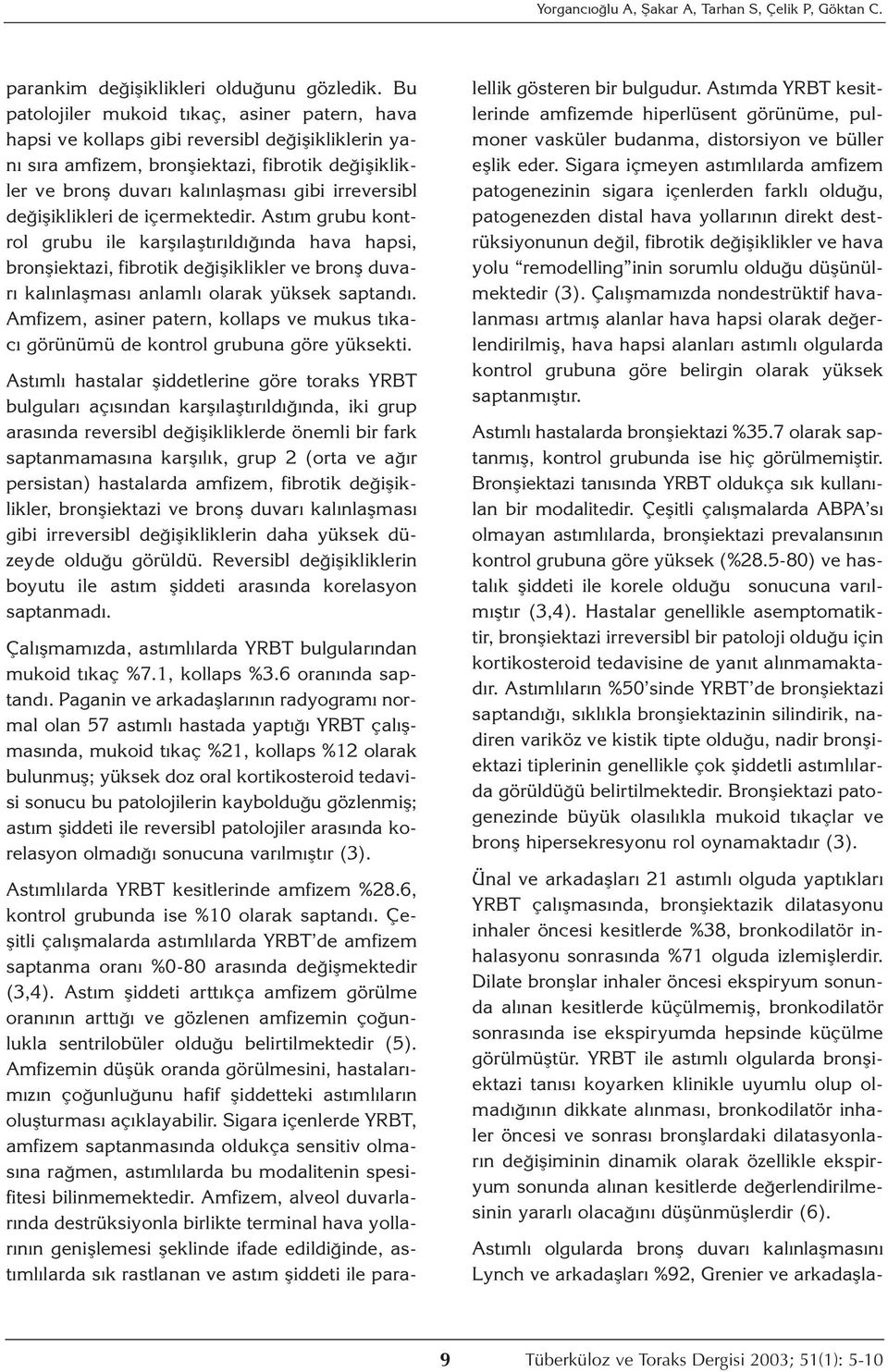 değişiklikleri de içermektedir. Astım grubu kontrol grubu ile karşılaştırıldığında hava hapsi, bronşiektazi, fibrotik değişiklikler ve bronş duvarı kalınlaşması anlamlı olarak yüksek saptandı.