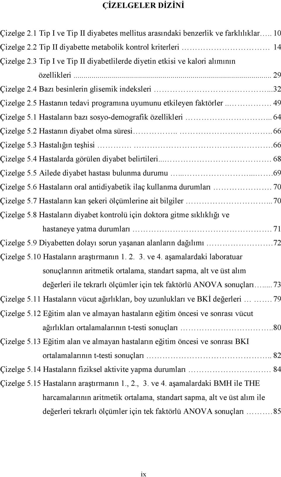 5 Hastanın tedavi programına uyumunu etkileyen faktörler... 49 Çizelge 5.1 Hastaların bazı sosyo-demografik özellikleri... 64 Çizelge 5.2 Hastanın diyabet olma süresi.... 66 Çizelge 5.