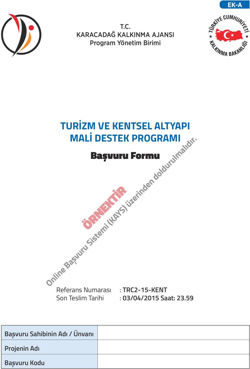 DESTEK PROGRAMI Başvuru Formu Referans Numarası :