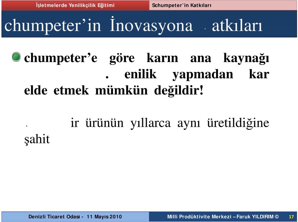 Yenilik yapmadan kar elde etmek mümkün değildir!