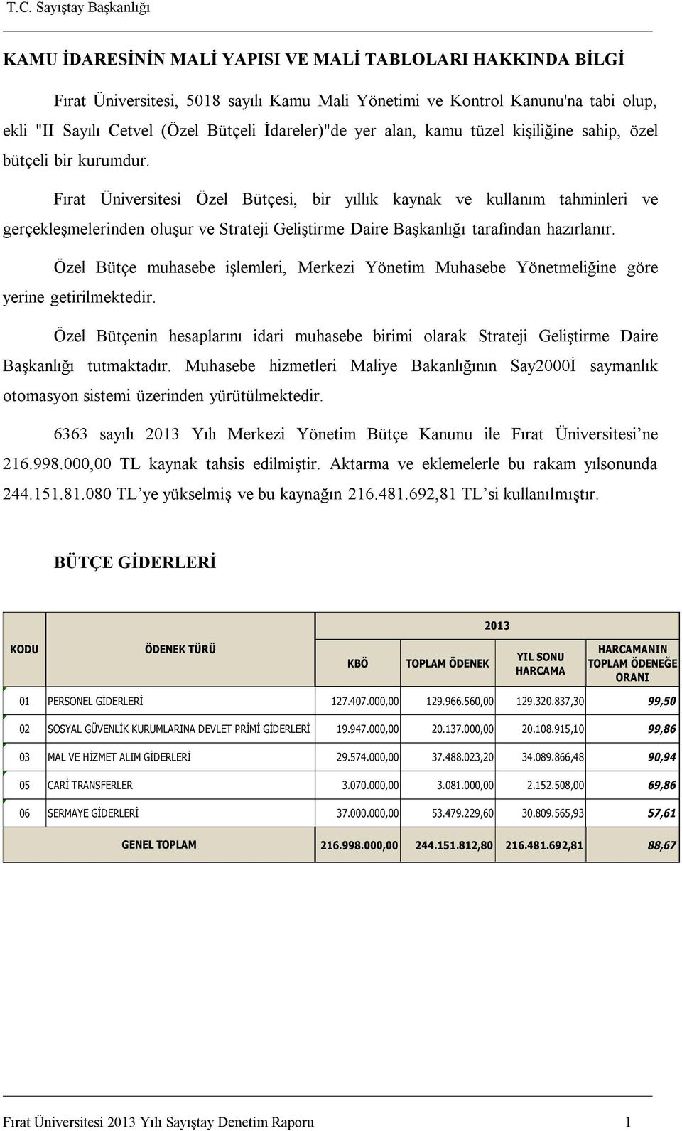 Fırat Üniversitesi Özel Bütçesi, bir yıllık kaynak ve kullanım tahminleri ve gerçekleşmelerinden oluşur ve Strateji Geliştirme Daire Başkanlığı tarafından hazırlanır.