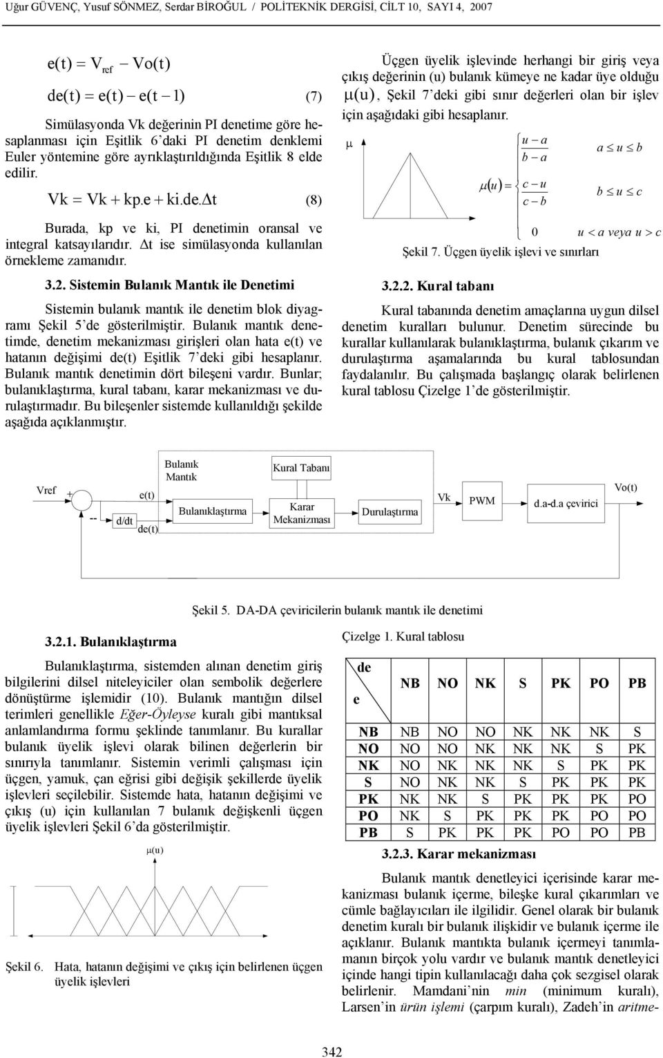 Δt ise simülasyonda kullanılan örnekleme zamanıdır. 3.2. Sistemin Bulanık Mantık ile Denetimi Sistemin bulanık mantık ile denetim blok diyagramı Şekil 5 de gösterilmiştir.