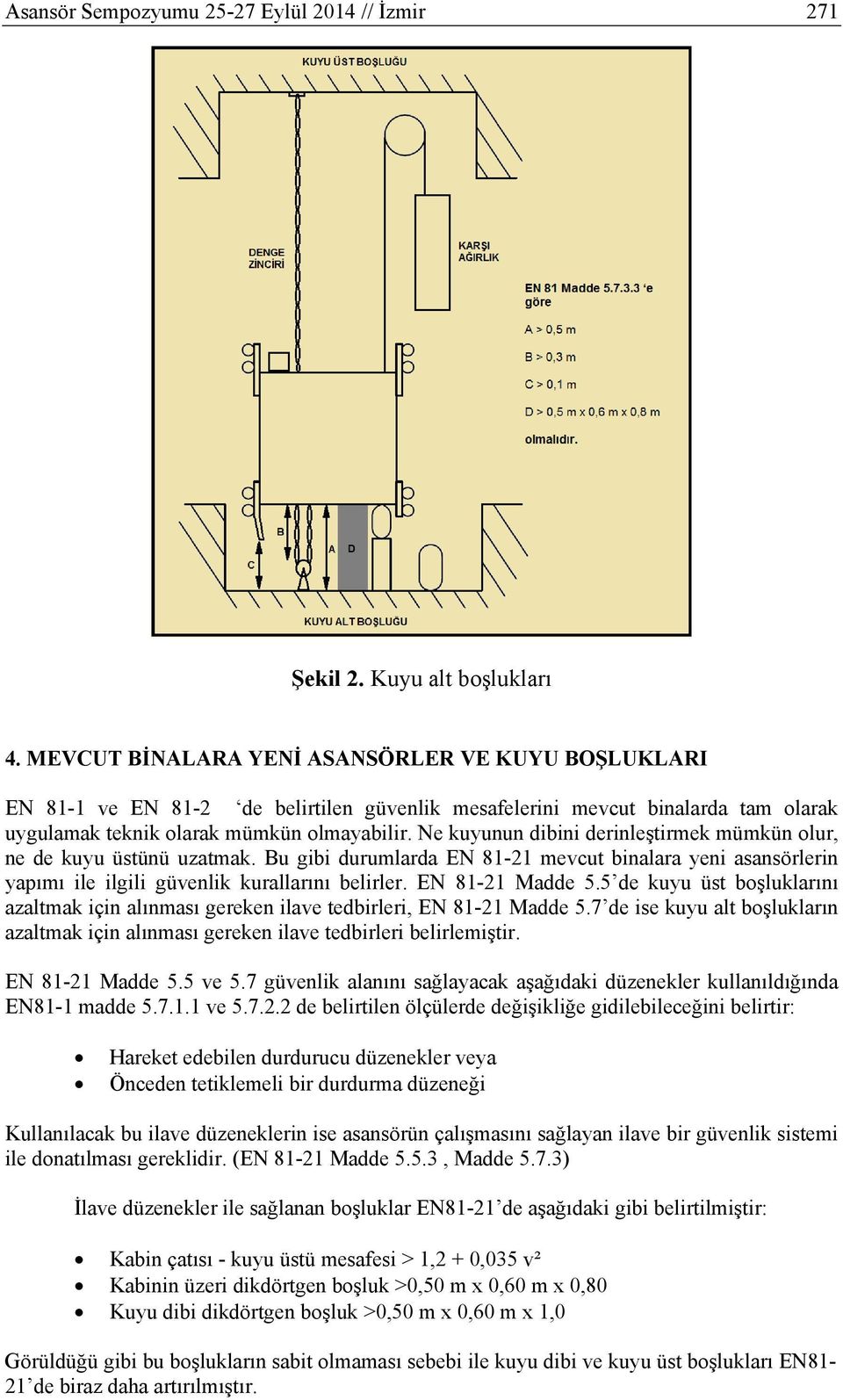 Ne kuyunun dibini derinleştirmek mümkün olur, ne de kuyu üstünü uzatmak. Bu gibi durumlarda EN 81-21 mevcut binalara yeni asansörlerin yapımı ile ilgili güvenlik kurallarını belirler.