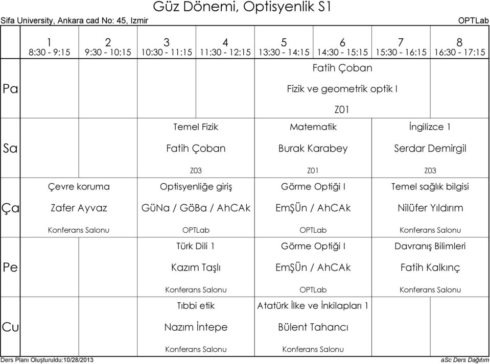 Matematik İngilizce Fatih Çoban Burak Karabey Z0 Z0 Z0 Optisyenliğe giriş Görme Optiği