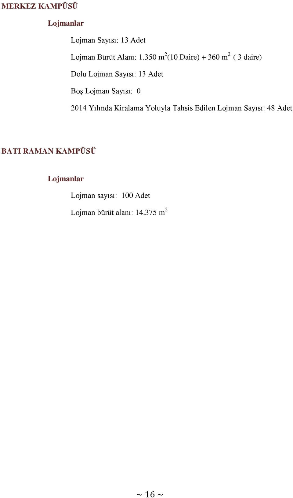 Sayısı: 0 2014 Yılında Kiralama Yoluyla Tahsis Edilen Lojman Sayısı: 48 Adet