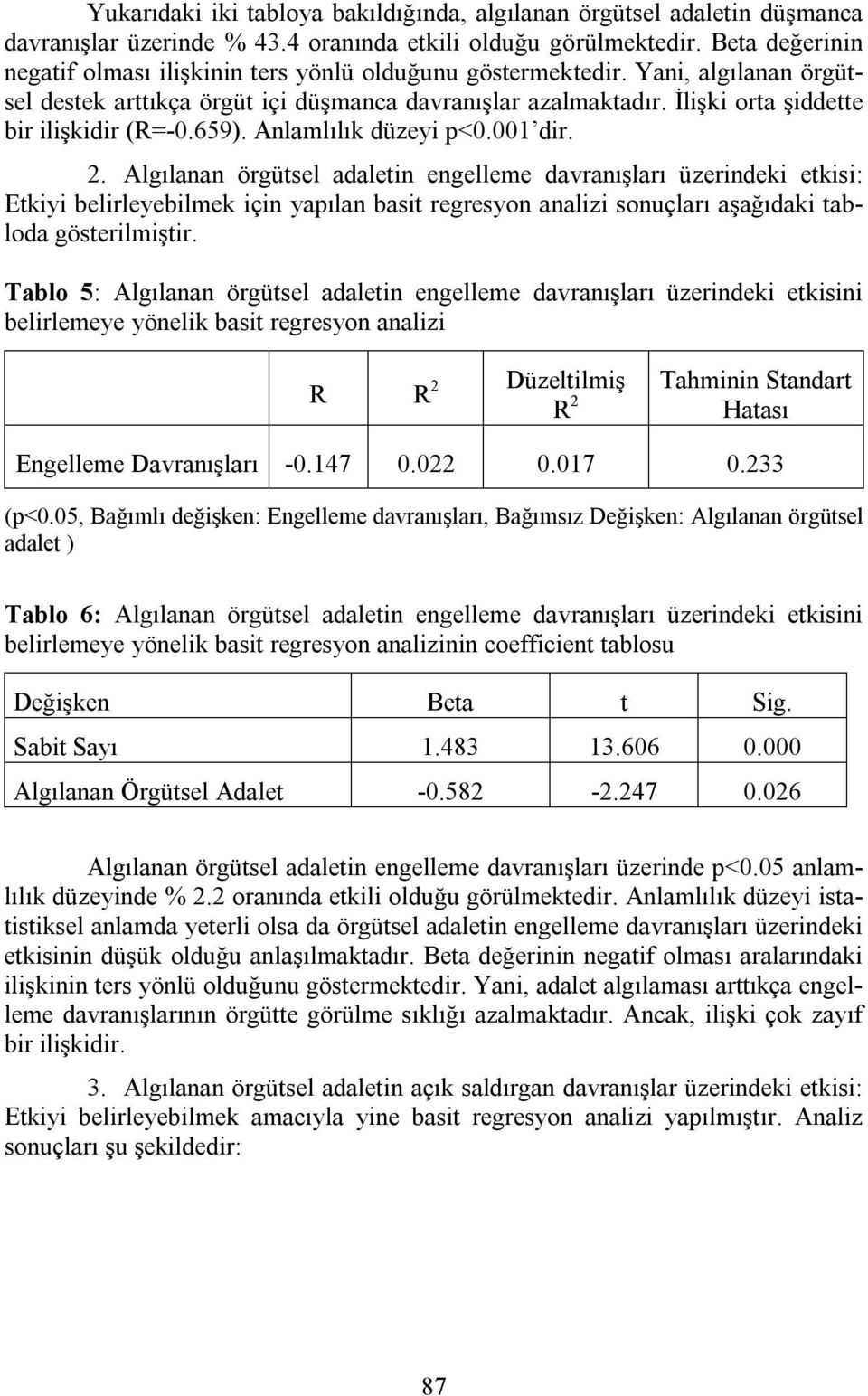 İlişki orta şiddette bir ilişkidir (R=-0.659). Anlamlılık düzeyi p<0.001 dir. 2.